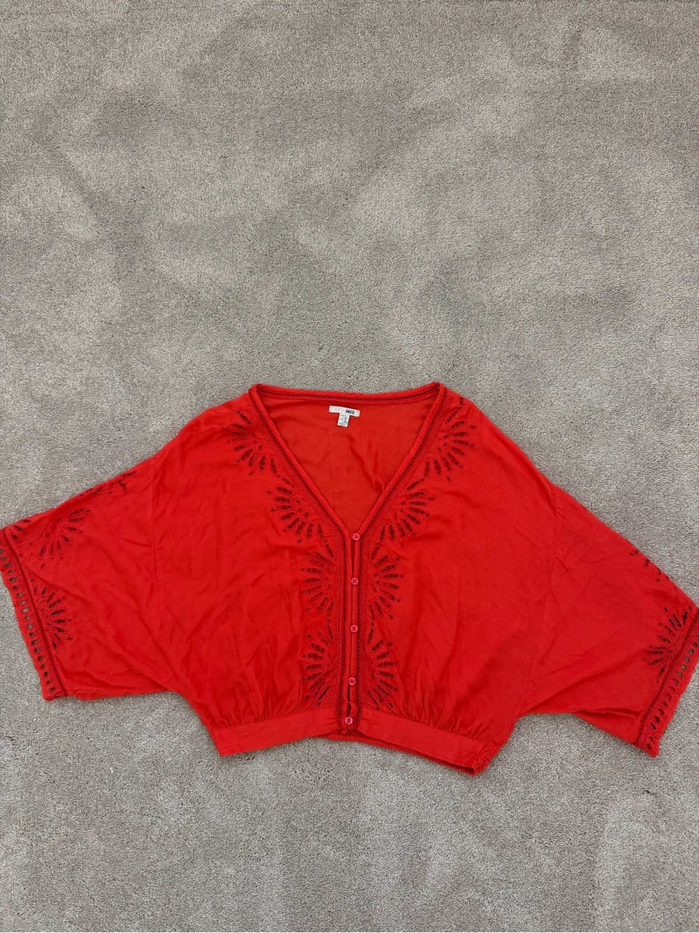 Amuse Society Red Embroidered Cropped Button-Front Cardigan